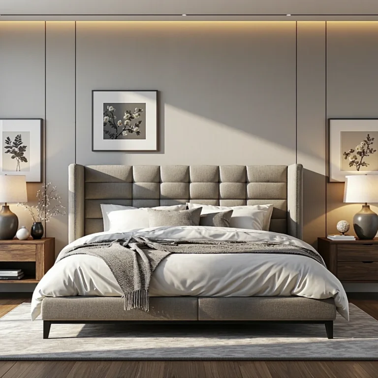 Luksusowe łóżko kontynentalne szare z pikowanym zagłówkiem