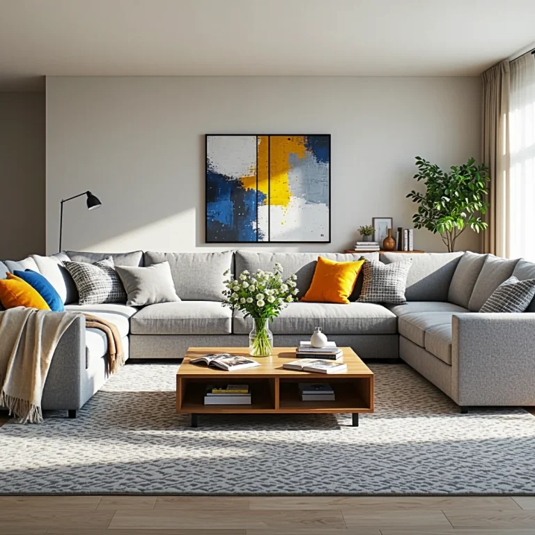 Narożnik modułowy szary z tapicerką tkaninową i poduszkami