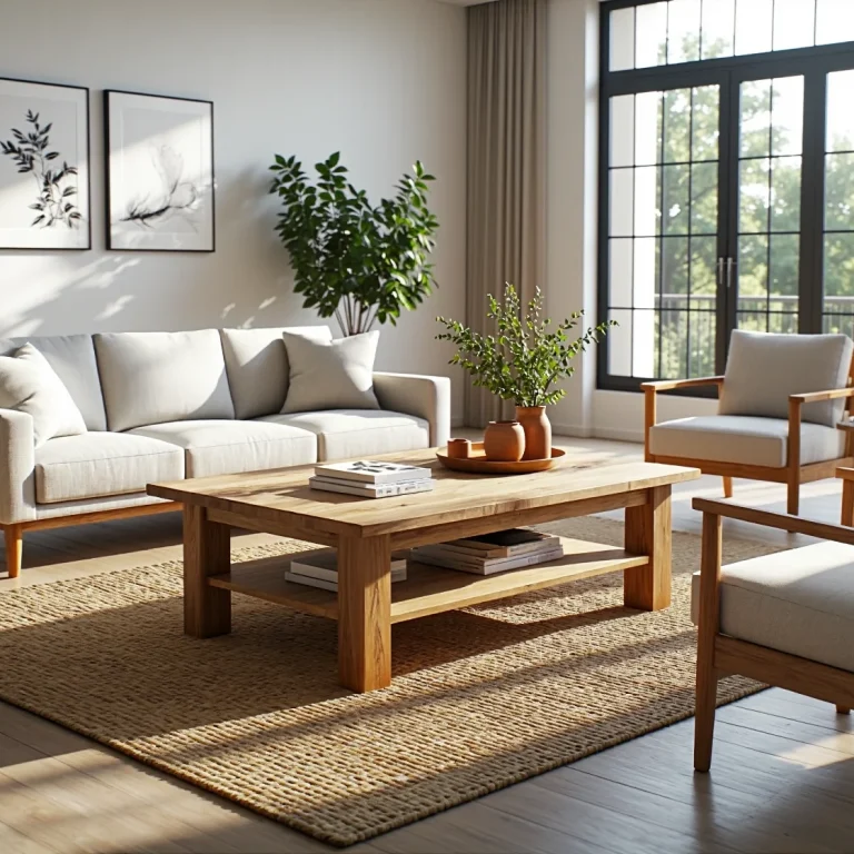 Drewniany stolik kawowy dąb naturalny z półką dolną