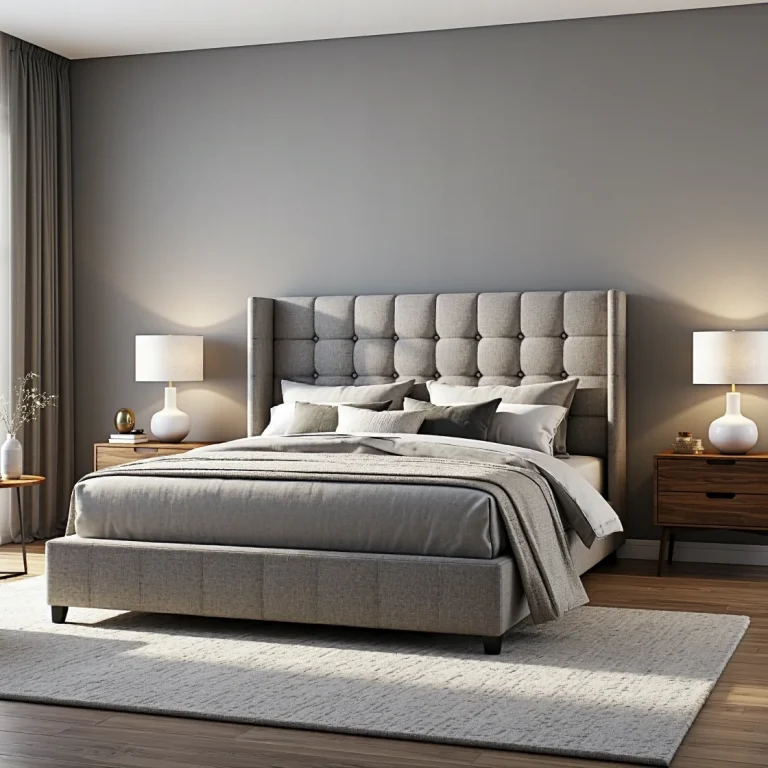 Eleganckie łóżko tapicerowane szare z pikowanym zagłówkiem