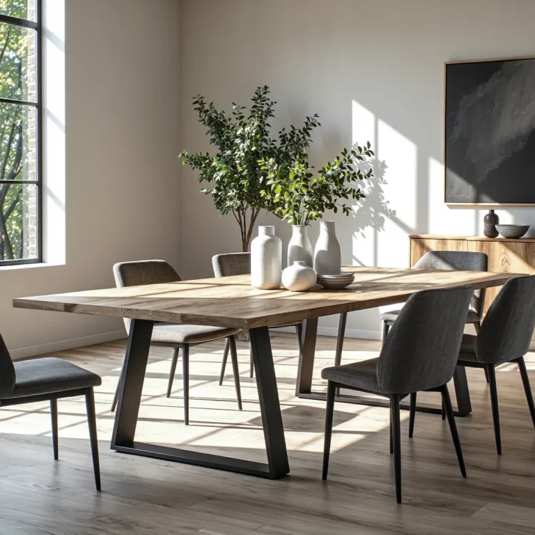 Stół jadalniany drewniany z czarnymi metalowymi nogami typu loft