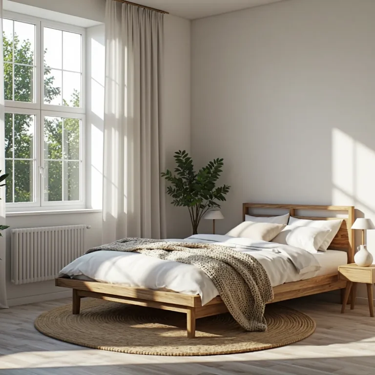 Drewniane łóżko dwuosobowe dąb naturalny ze skandynawskim zagłówkiem