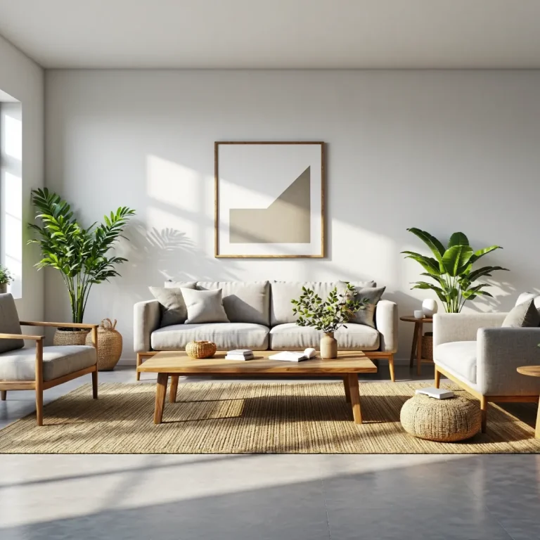 Komplet wypoczynkowy szary z drewnianym stolikiem kawowym dębowym