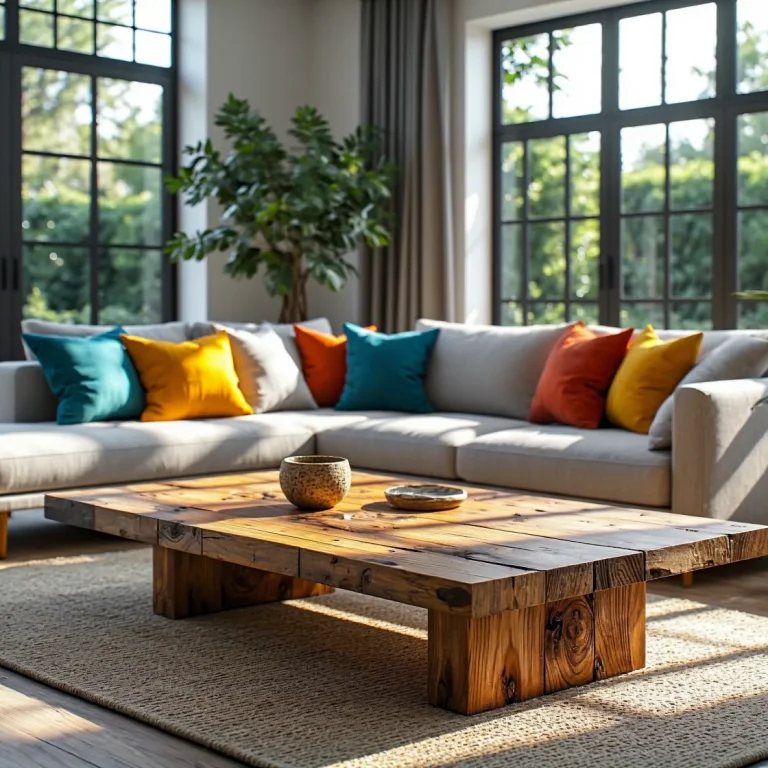 Stolik kawowy z drewna z recyklingu w stylu rustykalnym